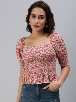 SHOWOFF - Women's Floral Fitted Multi Square Neck Top