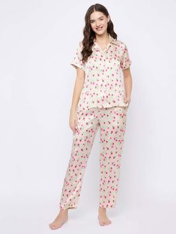 Clovia - Satin Printed Shirt And Pyjama Multi-Color (Set of 2)