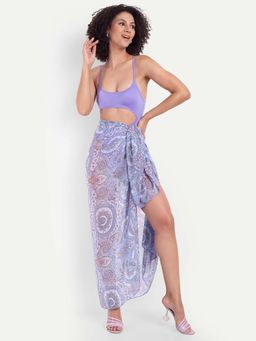 SO WHAT - Cutout Bikini With Sarong Purple (Set of 2)