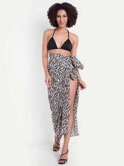 SO WHAT - Tie Up Bikini Bra With Panty With Sarong Black (Set of 3)