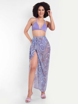 SO WHAT - Tie Up Bikini Bra With Panty With Sarong Purple (Set of 3)