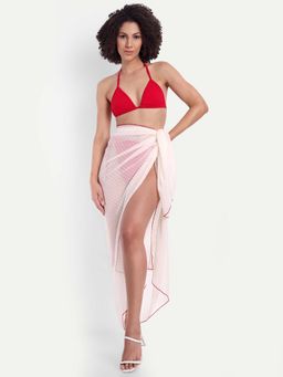 SO WHAT - Tie Up Bikini Bra With Panty With Sarong Red (Set of 3)