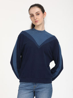 Levi's - Women Colorblock Navy Blue Crew Neck Sweatshirt