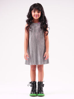 Lil Drama - Barbie Silver Shimmer Rockstar Grey Knee Length Dress For Girls