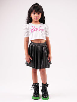 Lil Drama - Barbie Black & White Shimmer Rockstar Co-Ord For Girls (Set of 2)