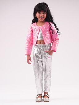 Lil Drama - Barbie Pink Shimmer Rockstar Leather Jacket For Girls