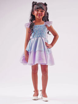 Lil Drama - Barbie Blue Sequins Shimmer Ballerina Knee Length Dress For Girls