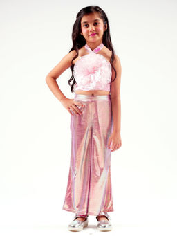 Lil Drama - Barbie Pink Shimmer Pant Ballerina Co-Ord For Girls (Set of 2)