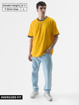 The Souled Store - Men Solids Oversized Yellow Oversized T-shirts