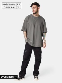 The Souled Store - Original Solids: Smoke Grey Men Oversized T-Shirts