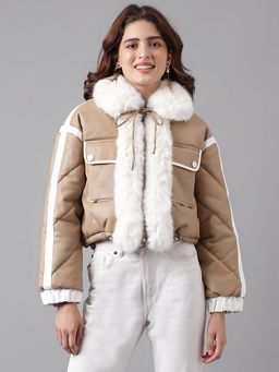 Latin Quarters - Women Brown Full Sleeves Solid Bomber Jacket