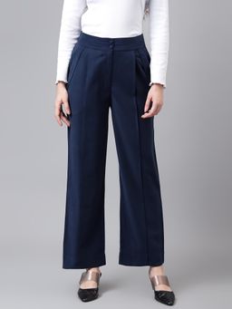 Latin Quarters - Women Navy Blue Solid Trouser