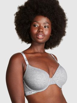 Victoria's Secret - PINK Wear Everywhere Cotton Logo T-Shirt Lightly Lined Grey Bra