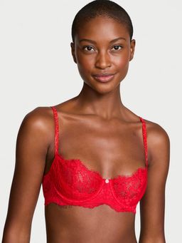 Victoria's Secret - Red Dream Angels Wicked Twinkle Strap Unlined Lace Balconette Bra