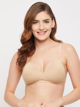 Clovia - Cotton Solid Padded Full Cup Wire Free Everyday Bra - Nude