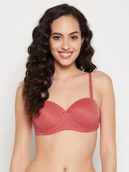 Clovia - Powernet Solid Padded Full Cup Underwired Balconette Bra - Coral