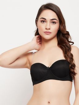 Clovia - Powernet Solid Padded Full Cup Underwired Balconette Bra - Black