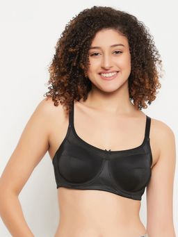 Clovia - Polyester Solid Non-Padded Full Cup Underwired Minimizer Bra - Black