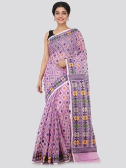 PinkLoom - Women's Soft Cotton Jamdani Saree Without Blouse Piece,Purple