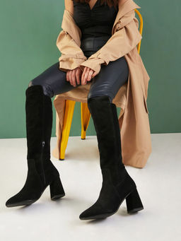 Saint G - Women Black Stretch Suede Leather Knee High Boots