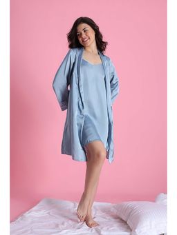 Zivame - Satin Sleep Robe Set - Windward Blue