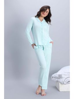 Zivame - Knit Cotton Pyjama and Shirt - Opal Blue