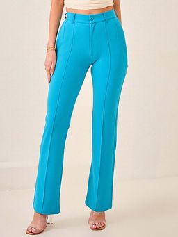 DELAN - Turquoise Women Relaxed Straight Fit High-Rise Easy Wash Trouser