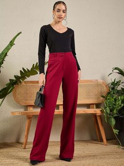 DELAN - Maroon Women Smart High-Rise Easy Wash Trouser