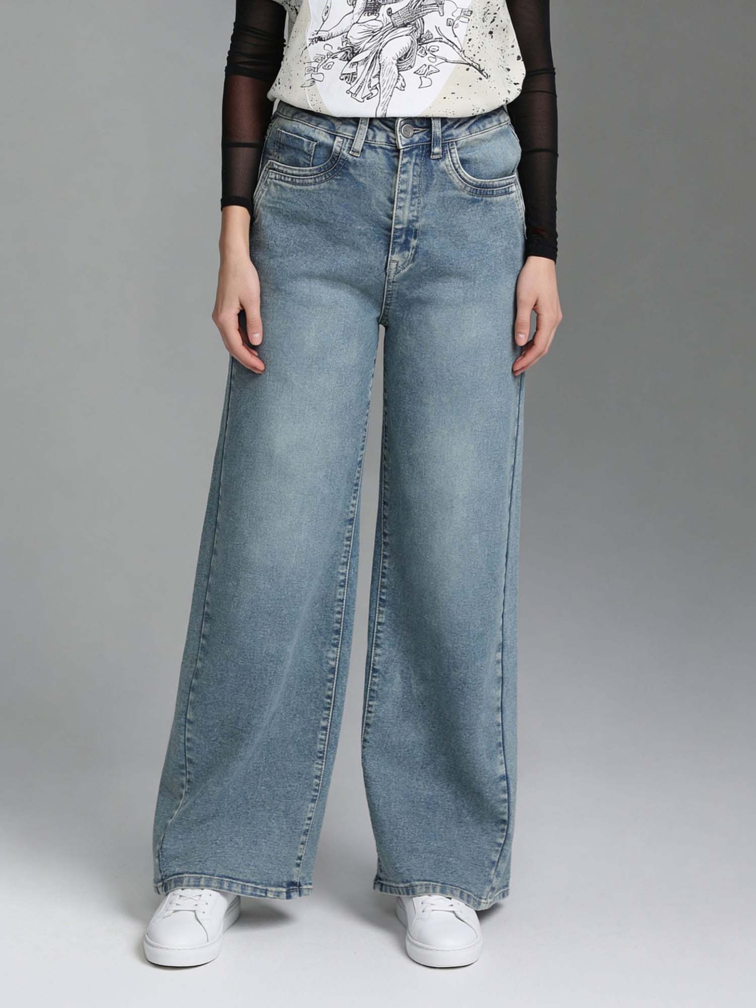 flying machine Blue High Rise Baggy Fit Jeans-picture-30