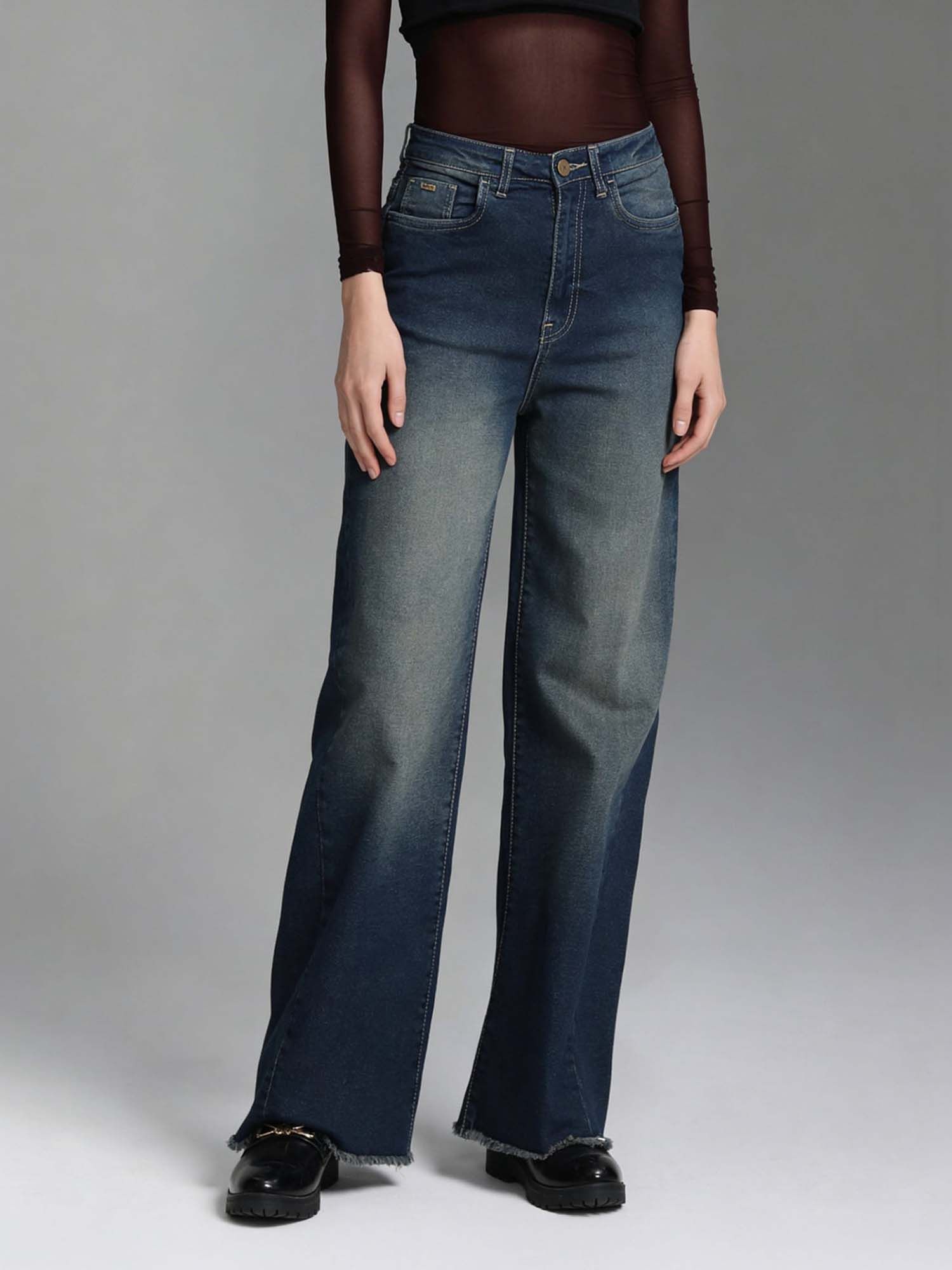 flying machine Blue High Rise Baggy Fit Jeans-picture-10