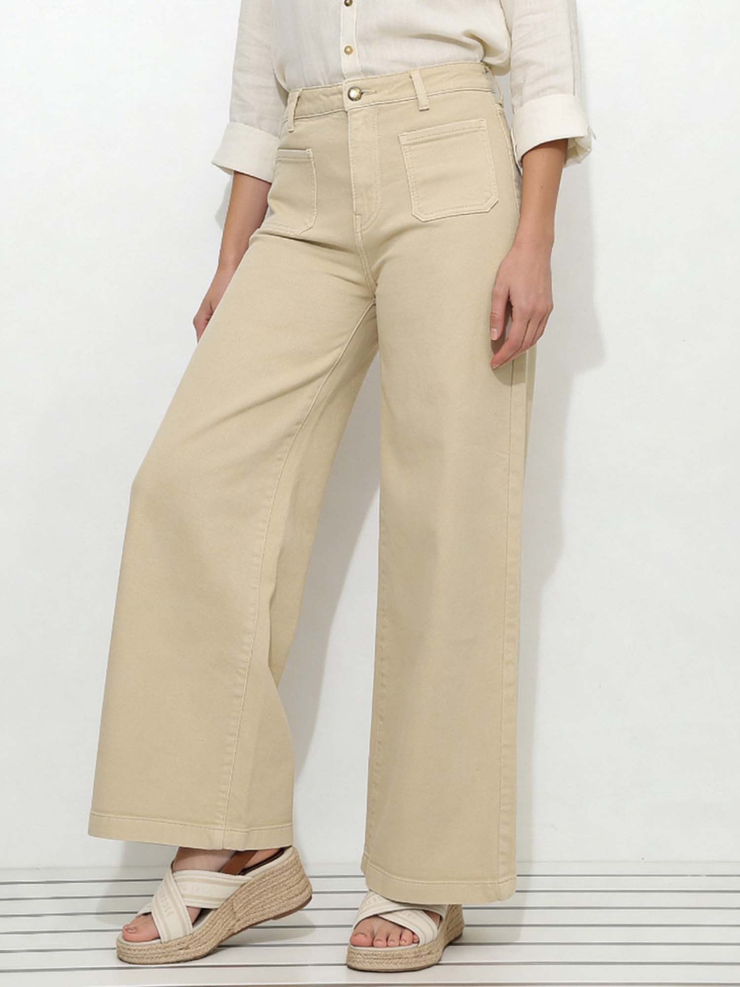 Beige High Rise Ultra Wide Leg Fit Jeans-picture-14