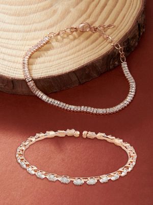 Zaveri Pearls Set Of 2 Rose Gold-Plated Cubic Zirconia Kada Bracelets main image 0