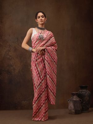 Peach Embroidered Silk blend Saree With Unstitched Blouse Piece