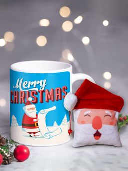 Indigifts - Xmas Gift Box Ceramic Coffee Mug and Reversible Santa Soft Toy