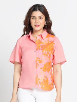 SHAYE - Collar Neck Pink Floral Half Sleeves Casual Shirt