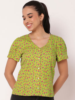 Moomaya - Green Printed Top for Women