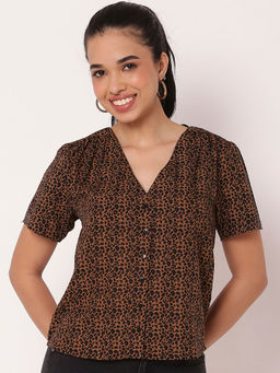 Moomaya - Brown Animal Printed Top for Women
