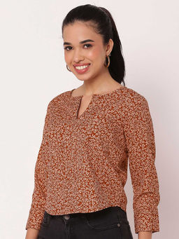Moomaya - Orange Printed Short Top for Women