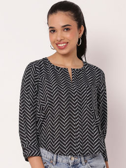 Moomaya - Black Printed Short Top for Women