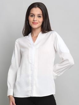 SHAYE - White V-Neck Sequin Full Sleeves Party Shirts for Women