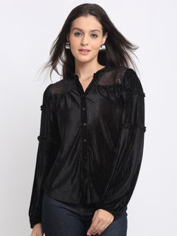 SHAYE - Black Mandarin Neck Sequin Full Sleeves Party Shirts for Women