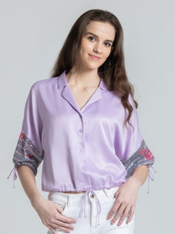 SHAYE - Lavender Notch Collar Sequin Three-Quarter Sleeves Party Shirts for Women