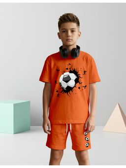 Nusyl - Boy Orange Football Graphic Printed Co-Ord Set