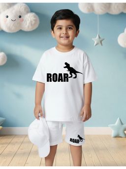 Nusyl - Boy White Dinosaur Printed Co-Ord Set