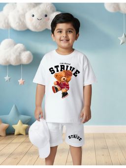 Nusyl - Boy White Teddy Graphic Printed Co-Ord Set