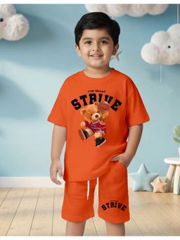 Nusyl - Boy Orange Teddy Graphic Printed Co-Ord Set