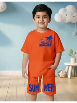 Nusyl - Boy Orange Hello Summer Text Printed Co-Ord Set