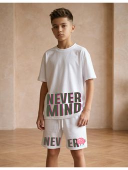 Nusyl - Boy White Never Mind Text Printed Co-Ord Set
