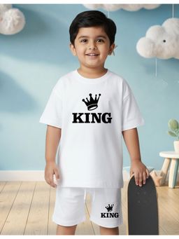 Nusyl - Boy White King Text Printed Co-Ord Set