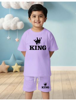Nusyl - Boy Purple King Text Printed Co-Ord Set